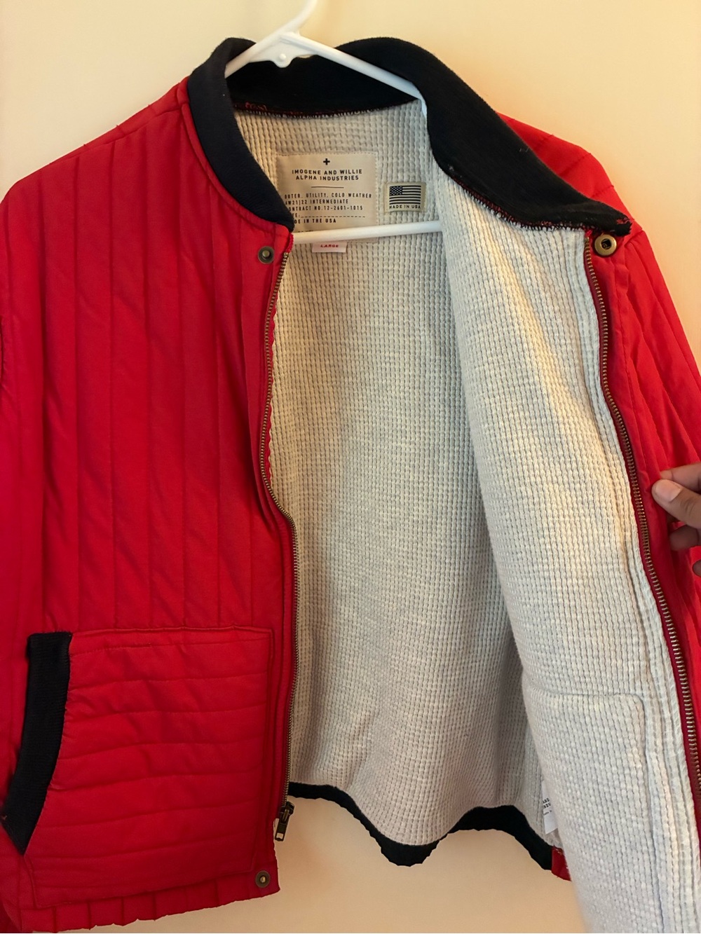 imogene + willie Red Quilted Bomber Jacket with Black Trim - Picture 4 of 4